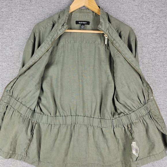 ELLEN TRACY WOMEN'S MILITARY GREEN 100% LINEN UTILITY JACKET SIZE SMALL - Picture 4 of 12